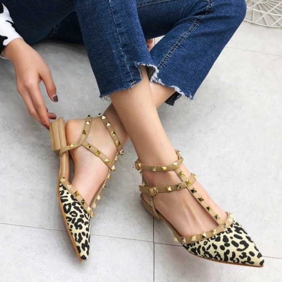 Only One Shoes - Studded Accent Flats Gold Stud shoes Spike Flats